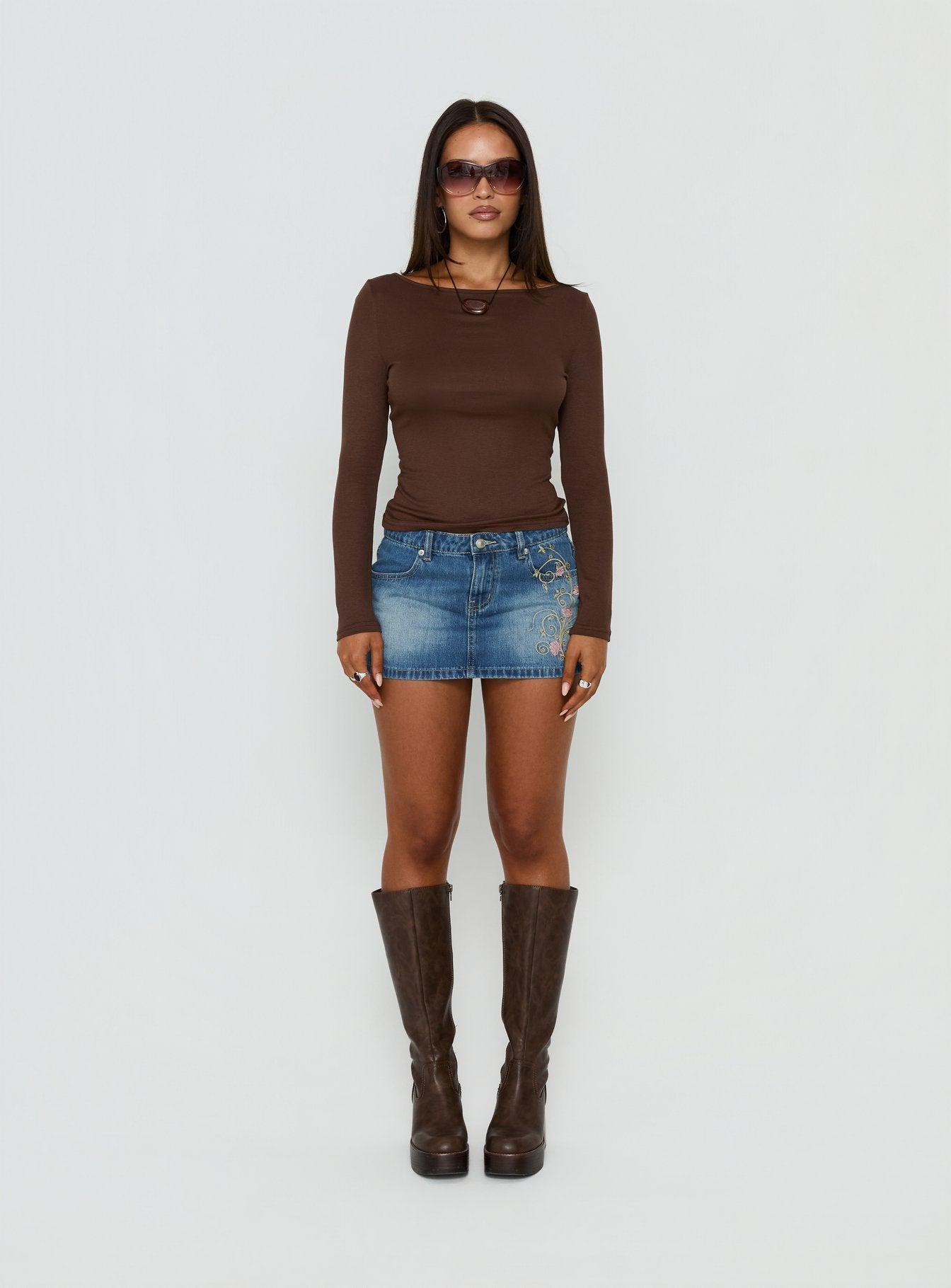Long Weekends Semi-Sheer Long Sleeve Top Brown