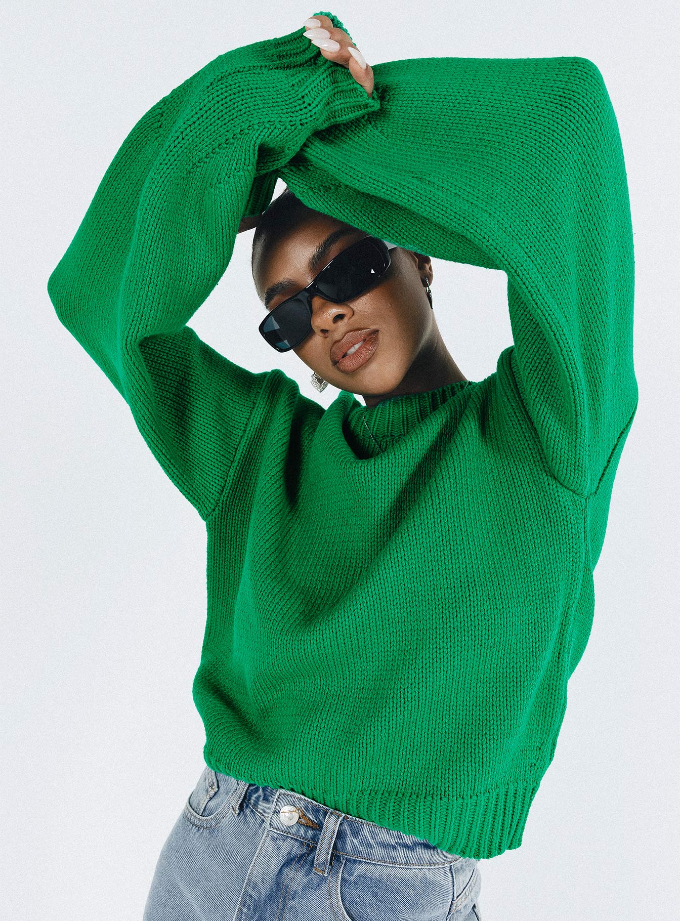Harmony Balloon Sleeve Knit Sweater Green