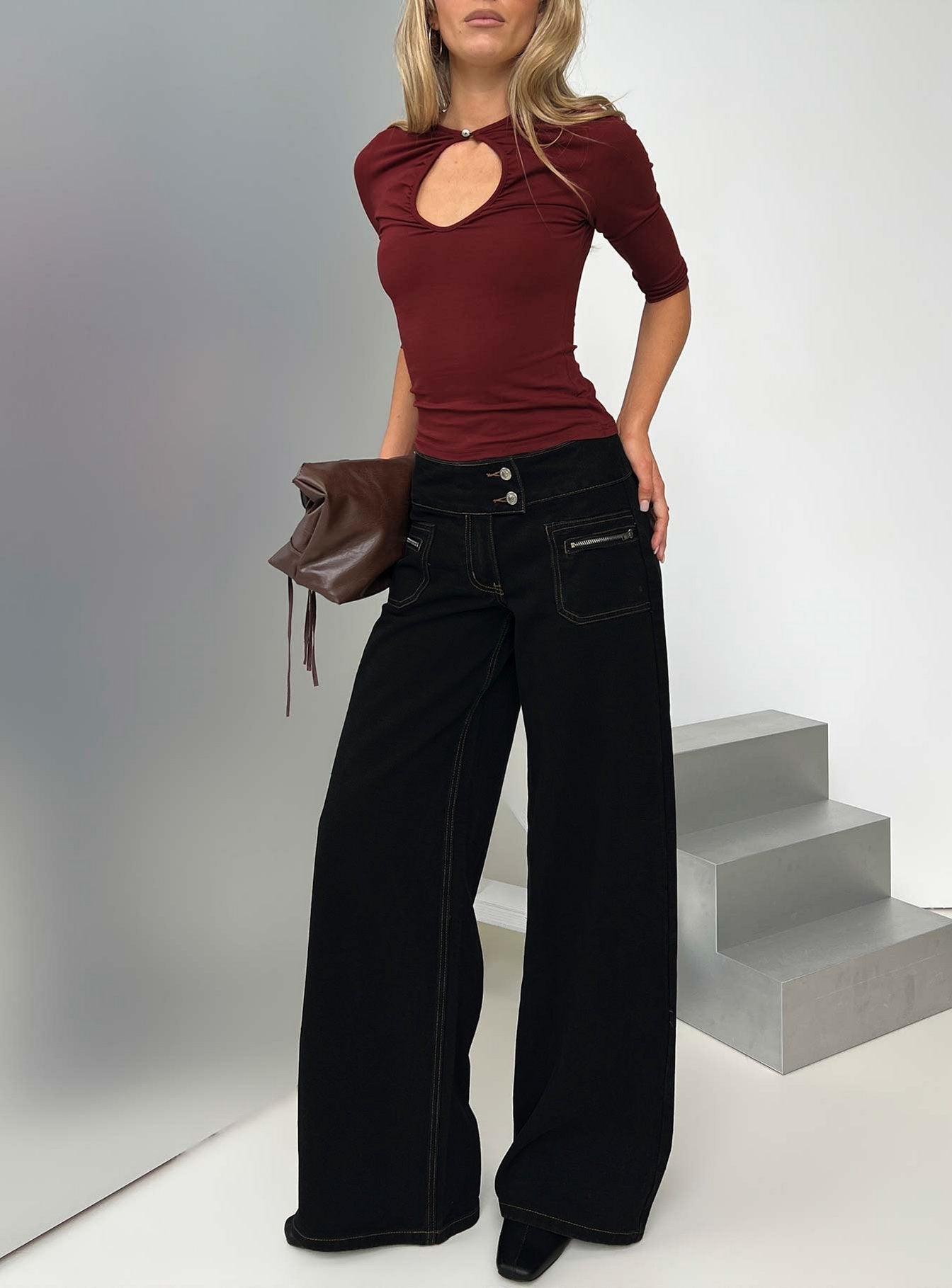 Unwritten Mid Rise Wide Leg Jeans Washed Black