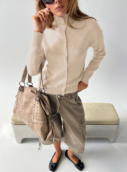 Klaura Funnel Neck Cardigan Oat