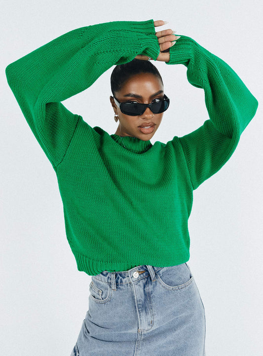 Harmony Balloon Sleeve Knit Sweater Green