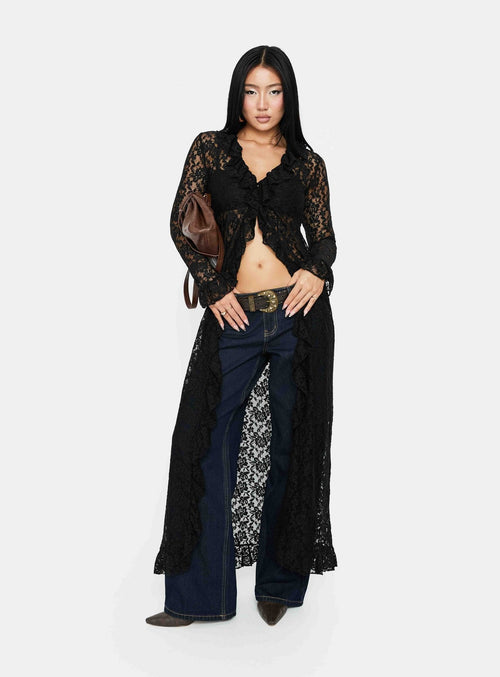 Long Nights Long Sleeve Lace Maxi Dress Noir