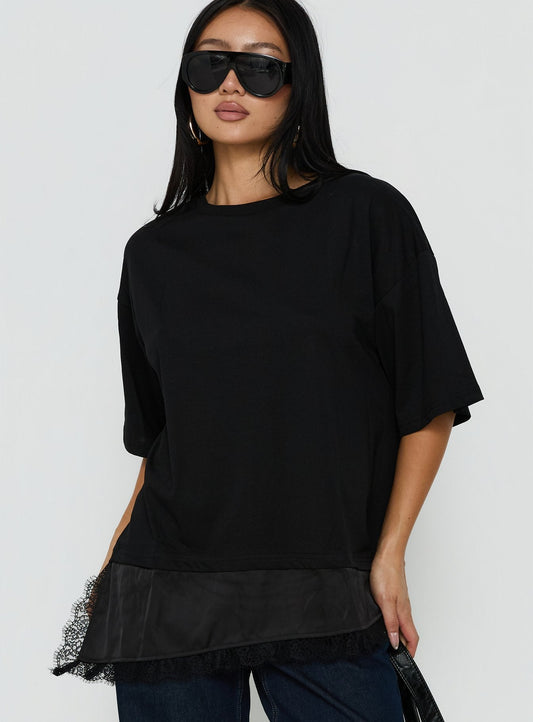 Dalarie Layered Lace Oversized Tee Black