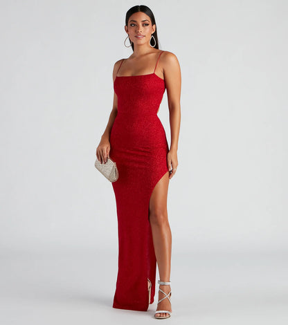 Jenna Formal Glitter Lattice Dress