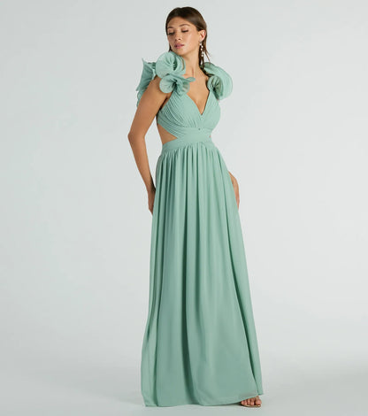 Anne Marie Lace-Up Ruffle A-Line Chiffon Formal Dress