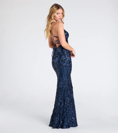 Gisela Lace-Up Bodycon Sequin Formal Dress