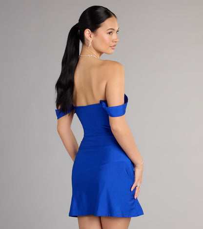 Classics Lover Off-The-Shoulder Satin A-Line Mini Dress