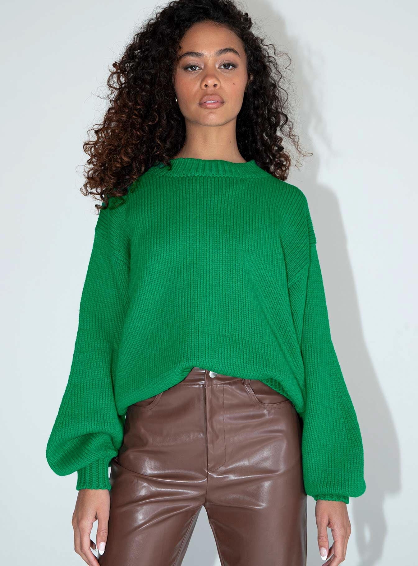 Harmony Balloon Sleeve Knit Sweater Green