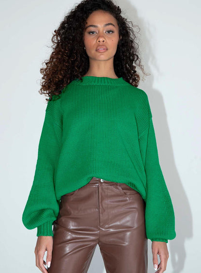 Harmony Balloon Sleeve Knit Sweater Green