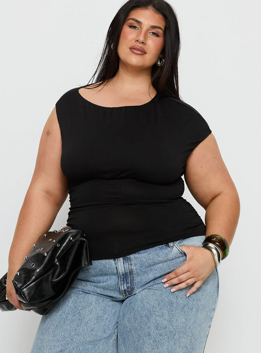 Emelyne Cinched Waist Top Black Curve
