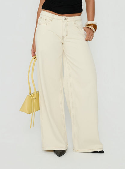 Ramos Low Rise Wide Leg Jeans Cream