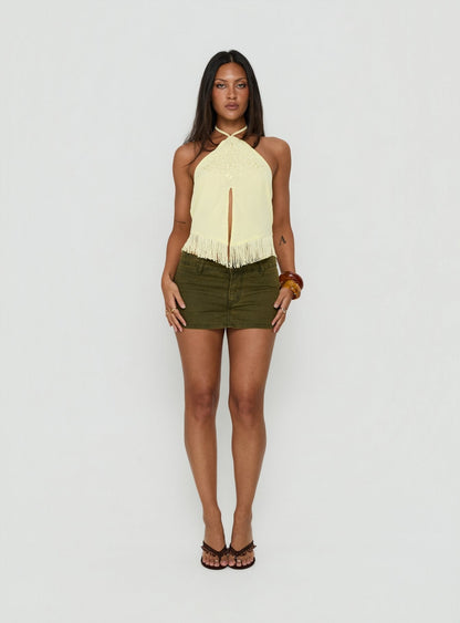 Junaya Arrowneck Fringe Detail Top Lemon