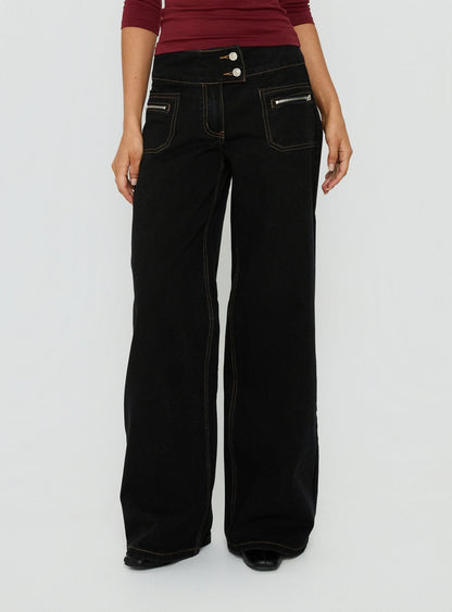 Unwritten Mid Rise Wide Leg Jeans Washed Black