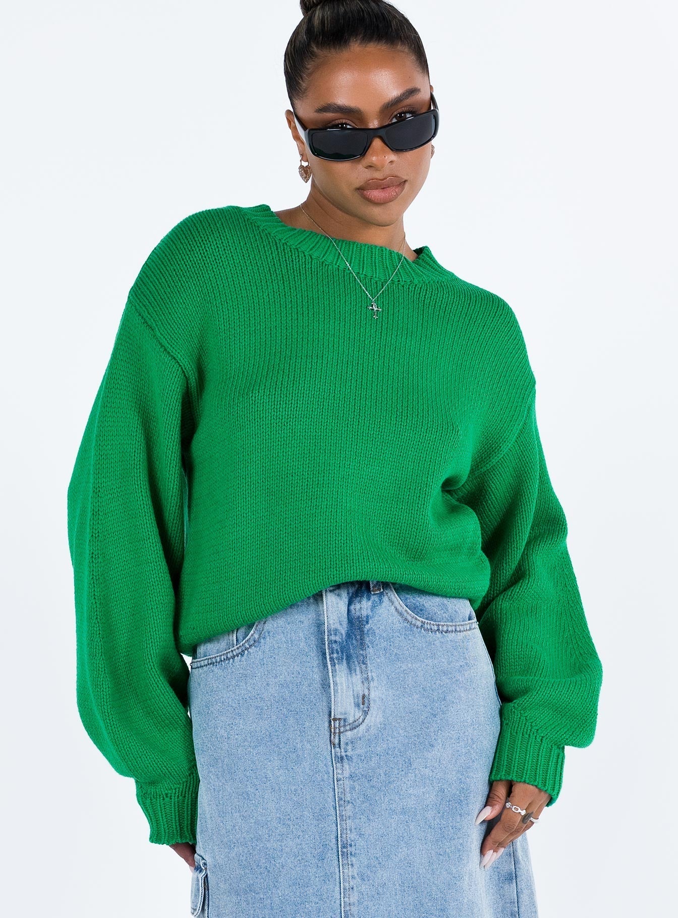 Harmony Balloon Sleeve Knit Sweater Green