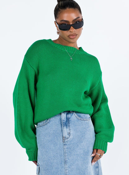 Harmony Balloon Sleeve Knit Sweater Green
