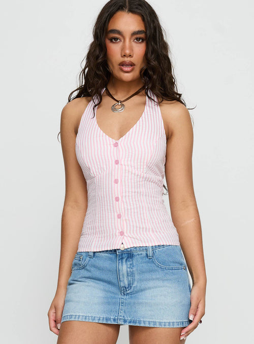 Old Friend Halter Top Pink Stripe