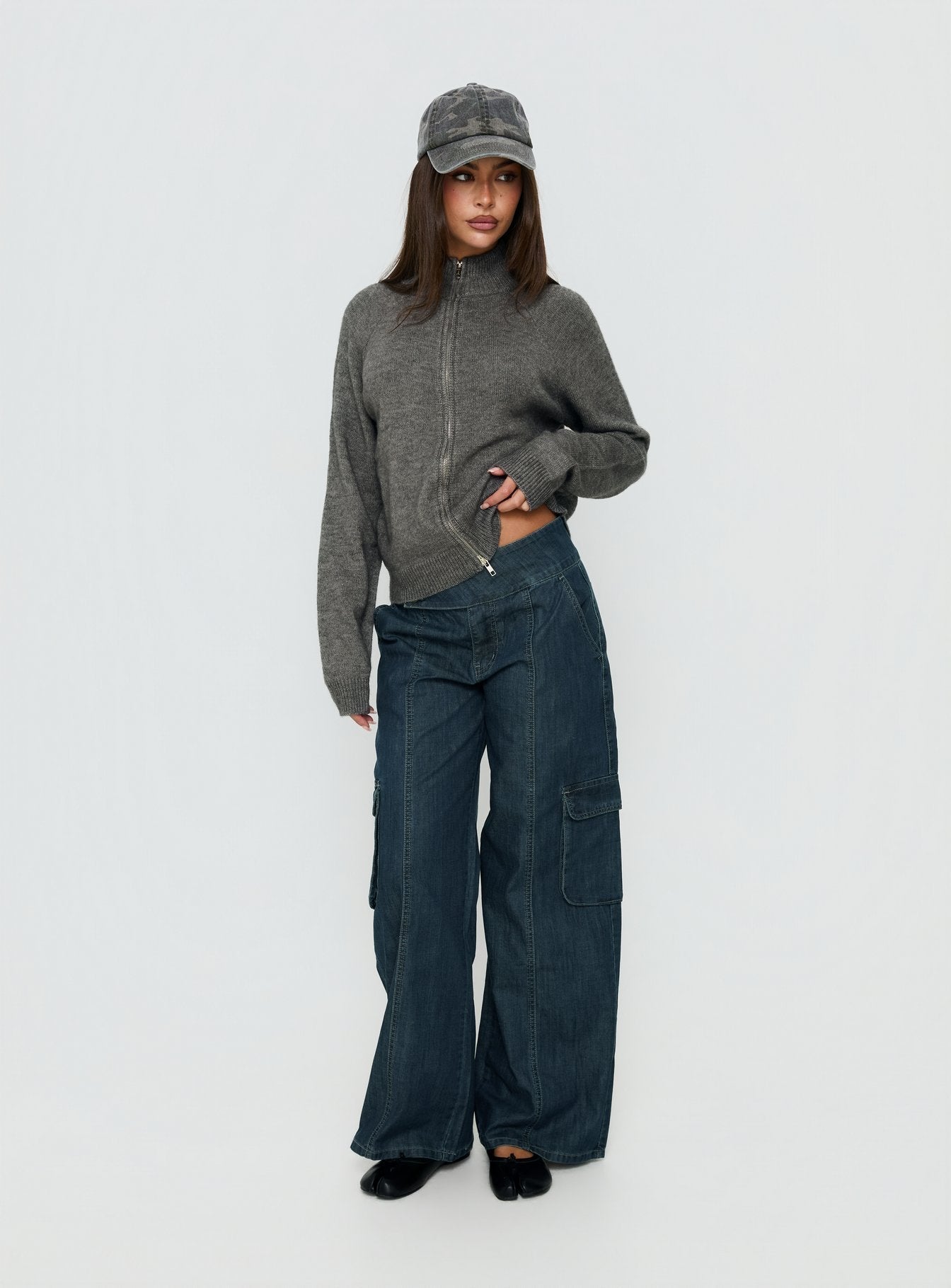 Kaylei Zip Through Cardigan Charcoal