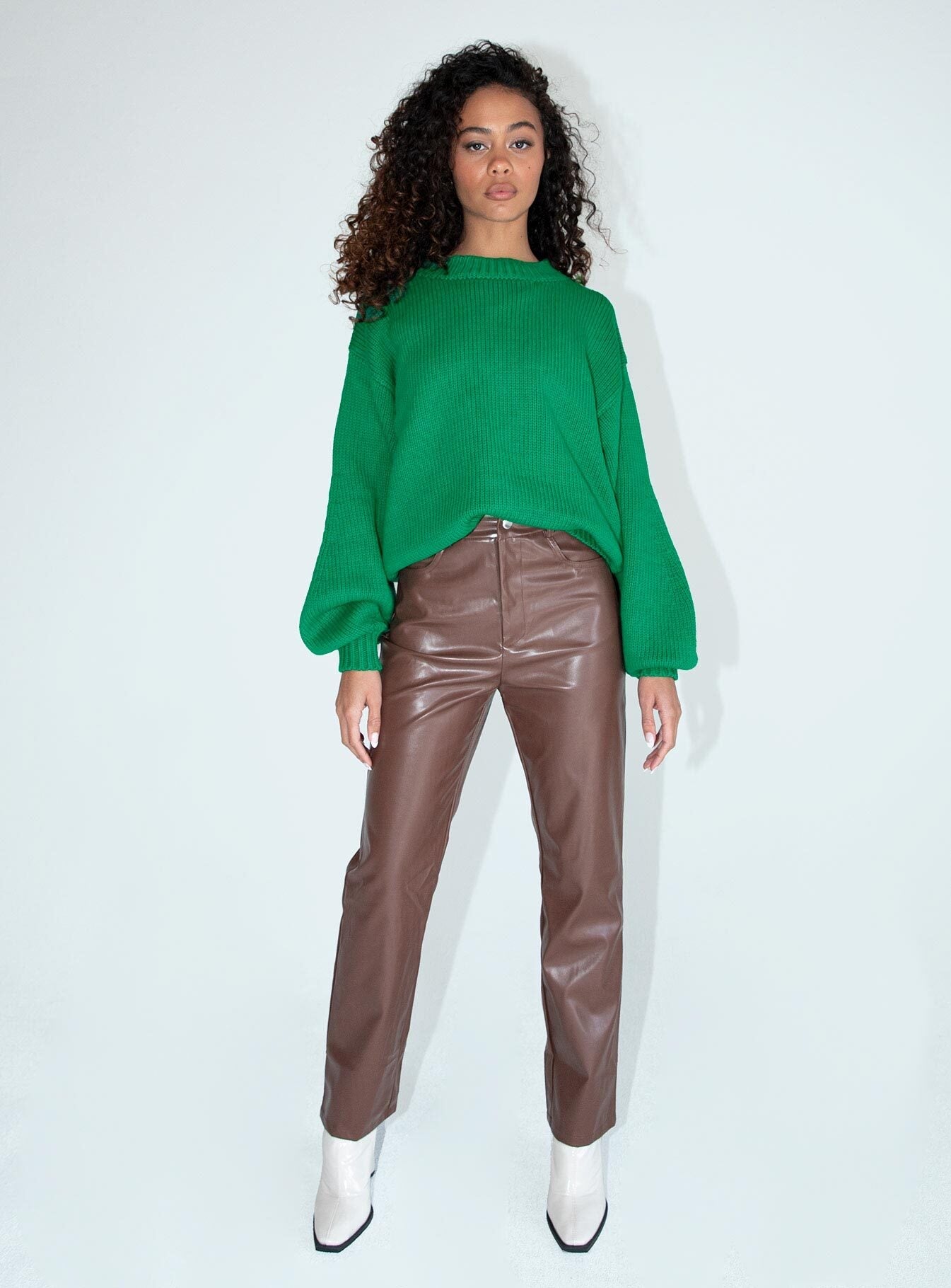 Harmony Balloon Sleeve Knit Sweater Green