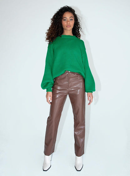 Harmony Balloon Sleeve Knit Sweater Green