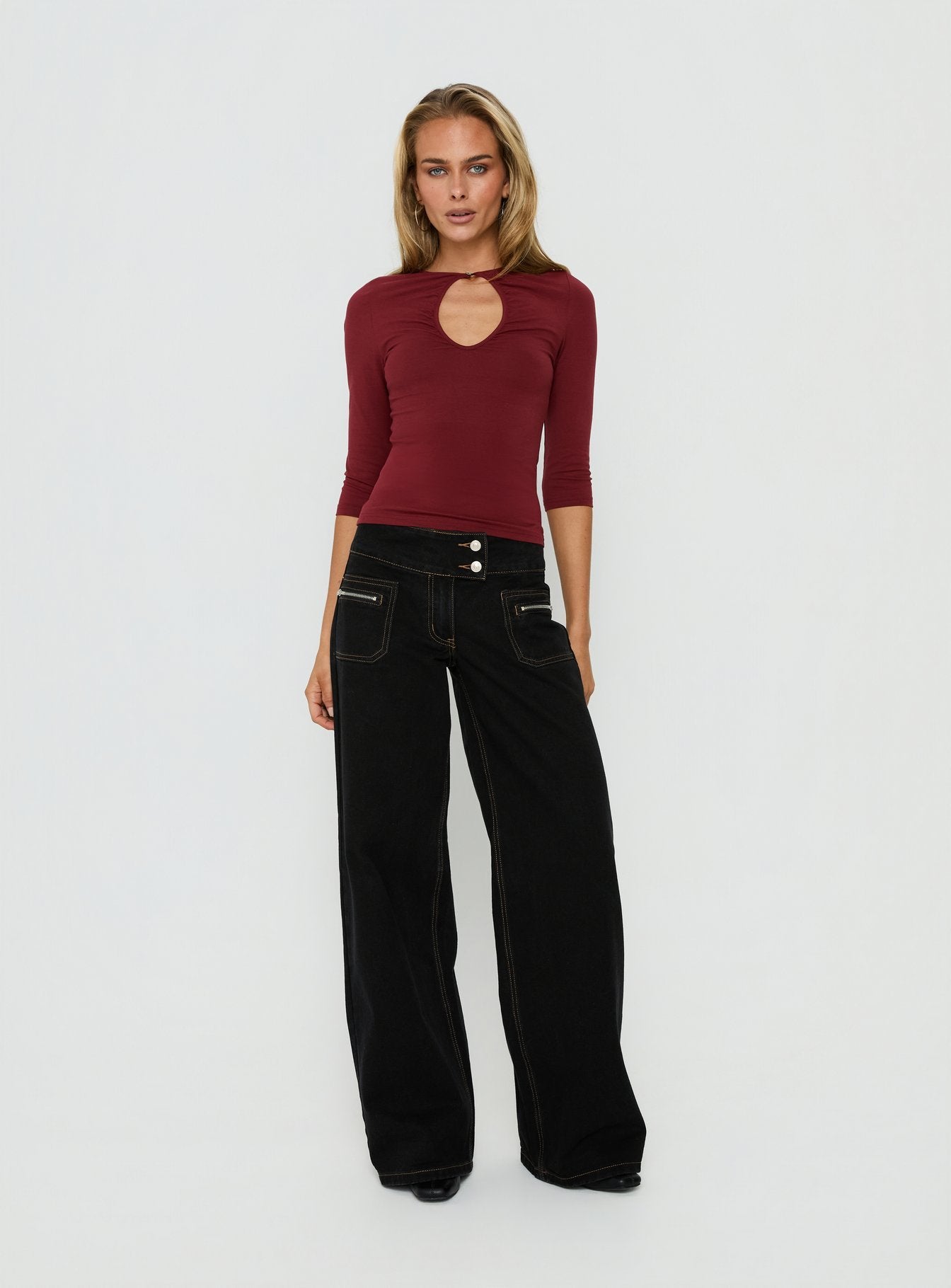 Unwritten Mid Rise Wide Leg Jeans Washed Black