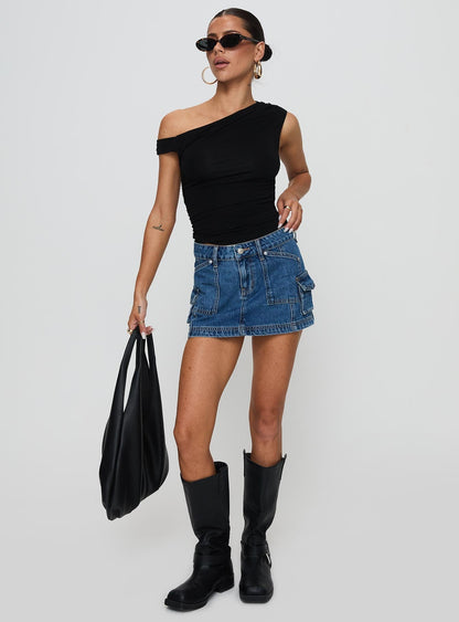 Pacific Coast Denim Cargo Skirt Dark Wash