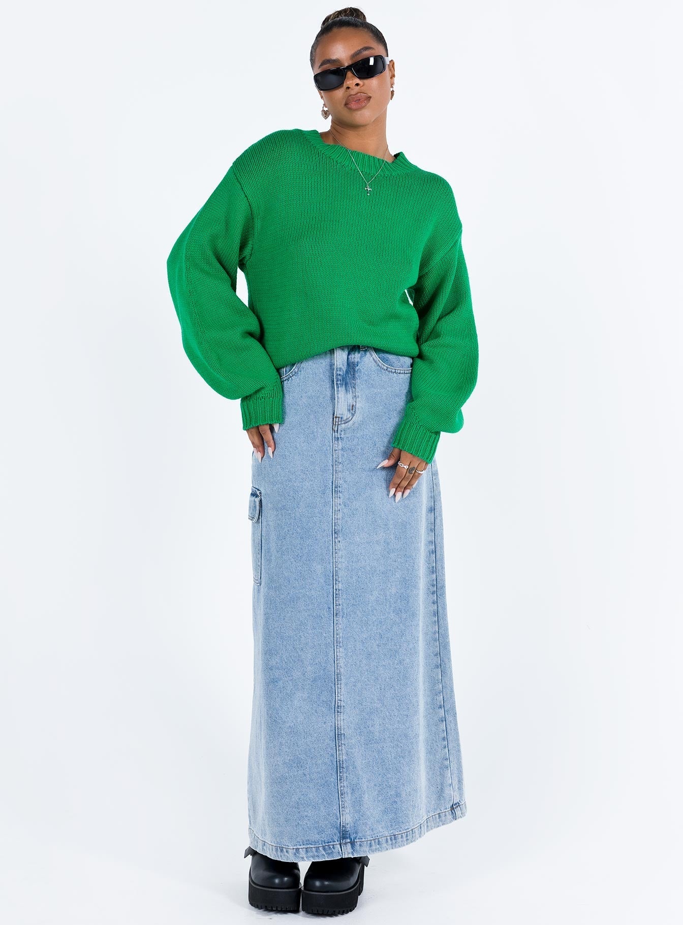 Harmony Balloon Sleeve Knit Sweater Green