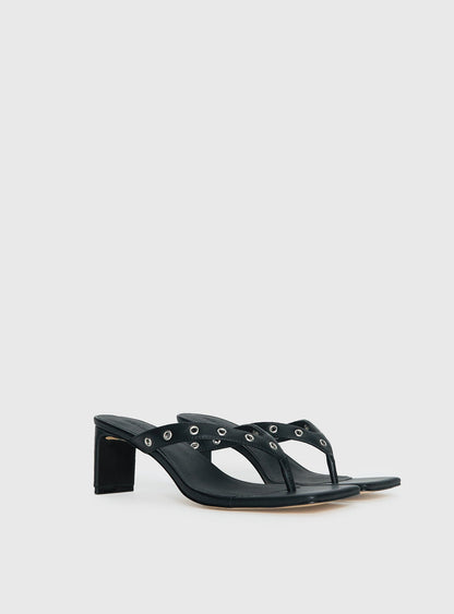 Party Hour Stud Detail Thong Heels Black