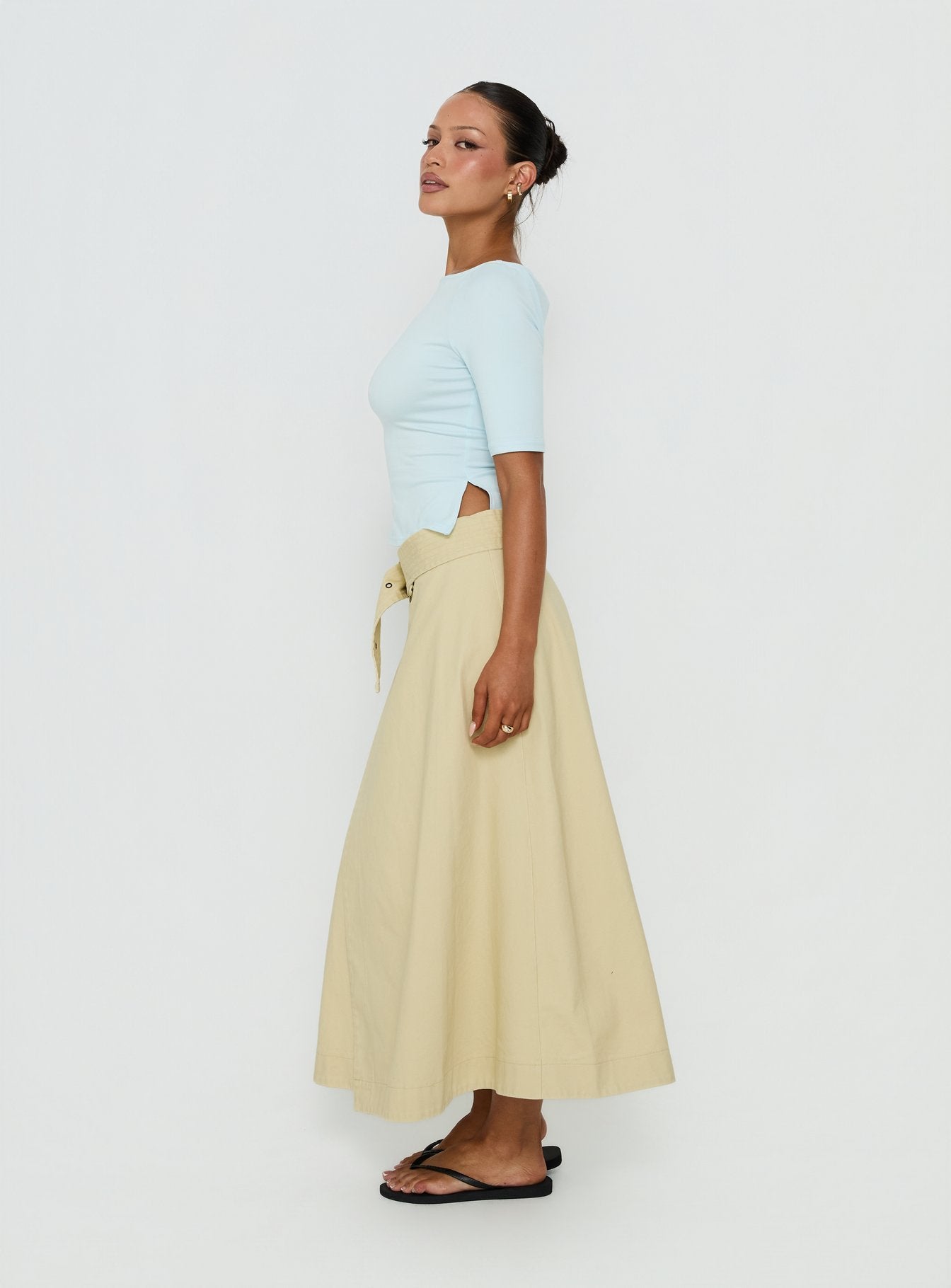 True Visions Belted Maxi Skirt Sand