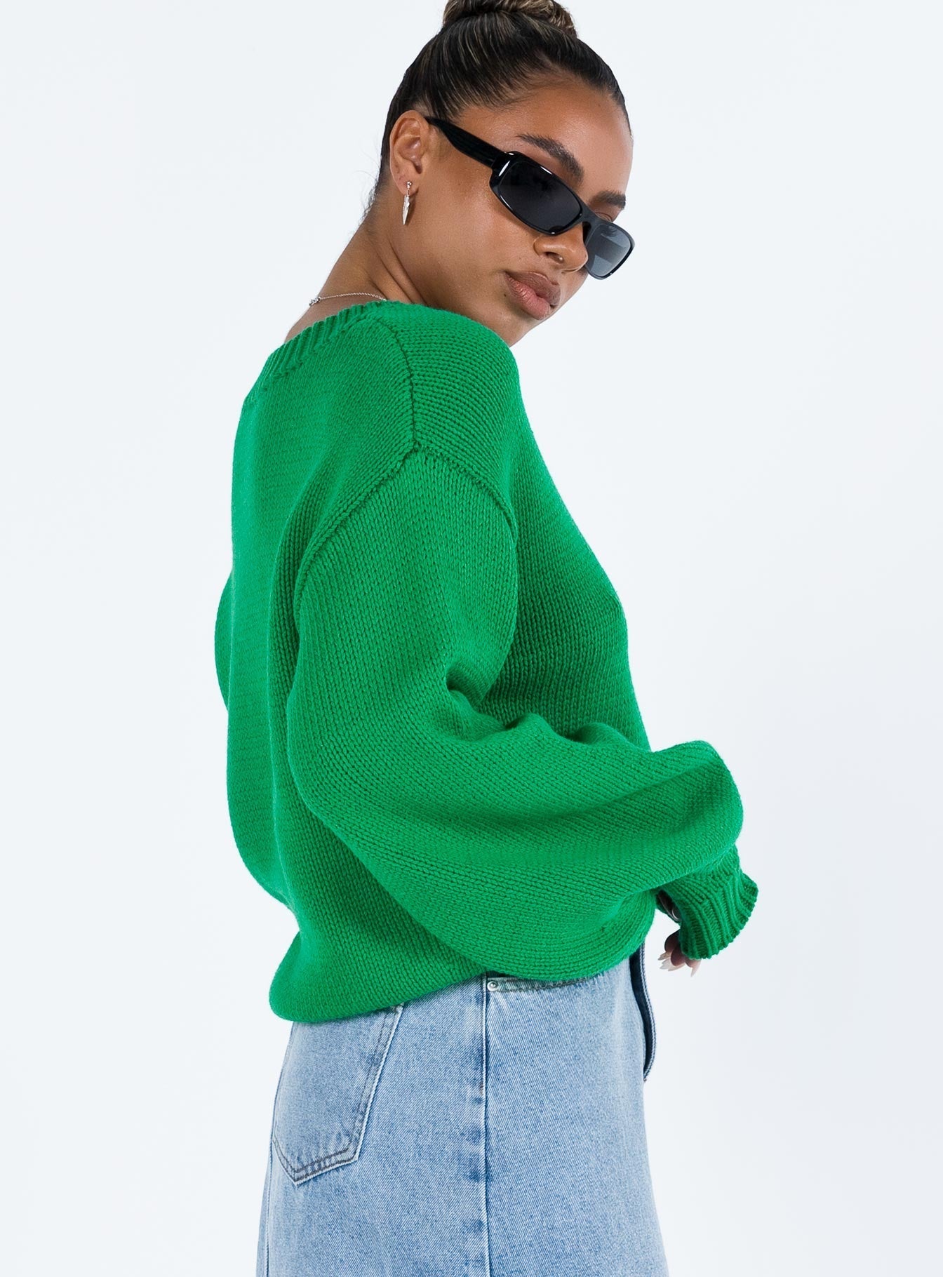 Harmony Balloon Sleeve Knit Sweater Green