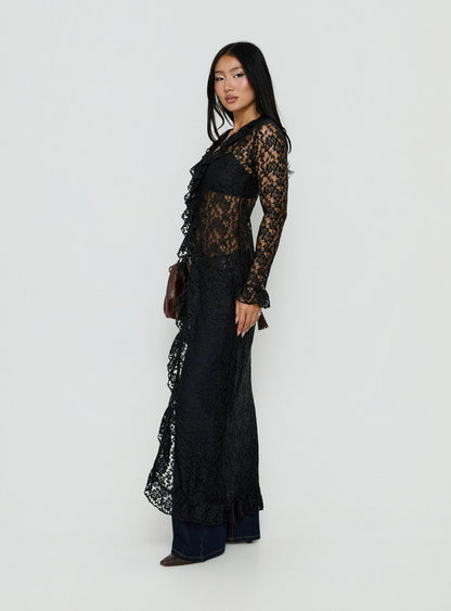 Long Nights Long Sleeve Lace Maxi Dress Noir