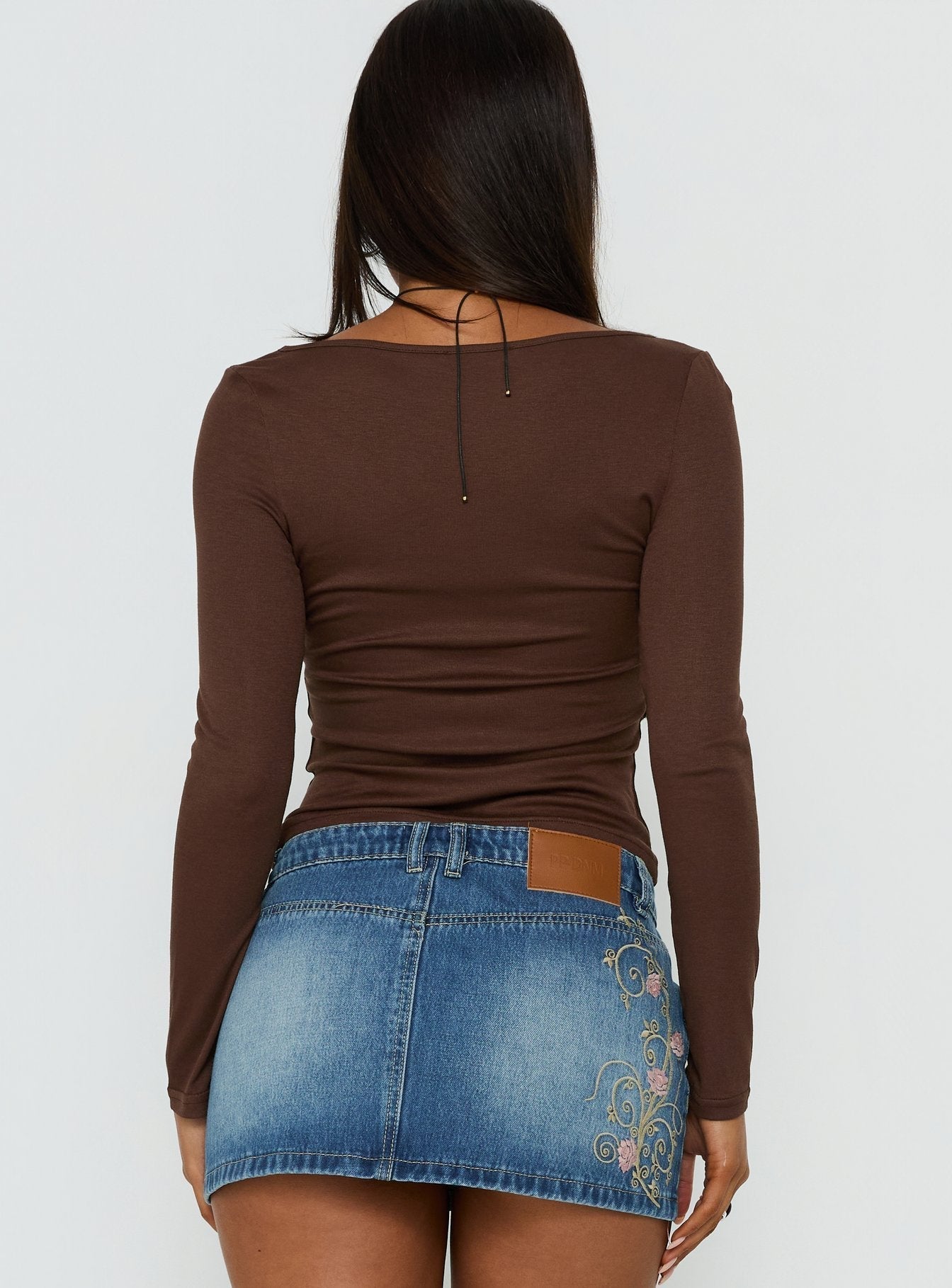 Long Weekends Semi-Sheer Long Sleeve Top Brown