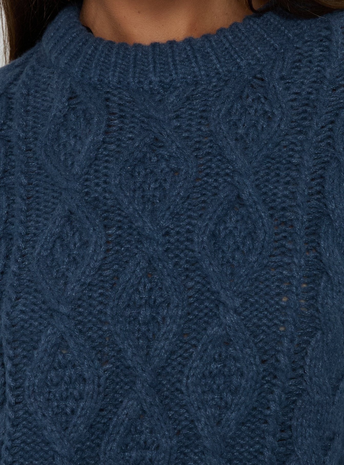 Rorey Cable Knit Crew Neck Sweater Navy