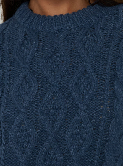 Rorey Cable Knit Crew Neck Sweater Navy