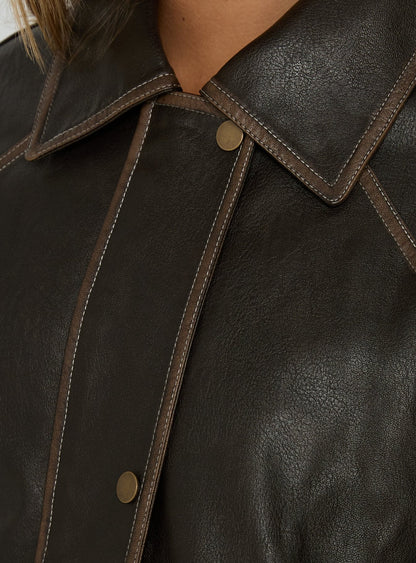 Jaxton Faux Leather Jacket Brown Petite