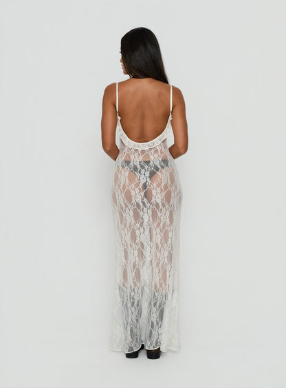 Wall Of Sound Sheer Lace Maxi Dress Antique White