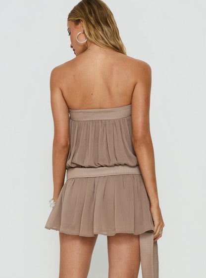 We Belong Together Strapless Blouson Mini Dress Mushroom