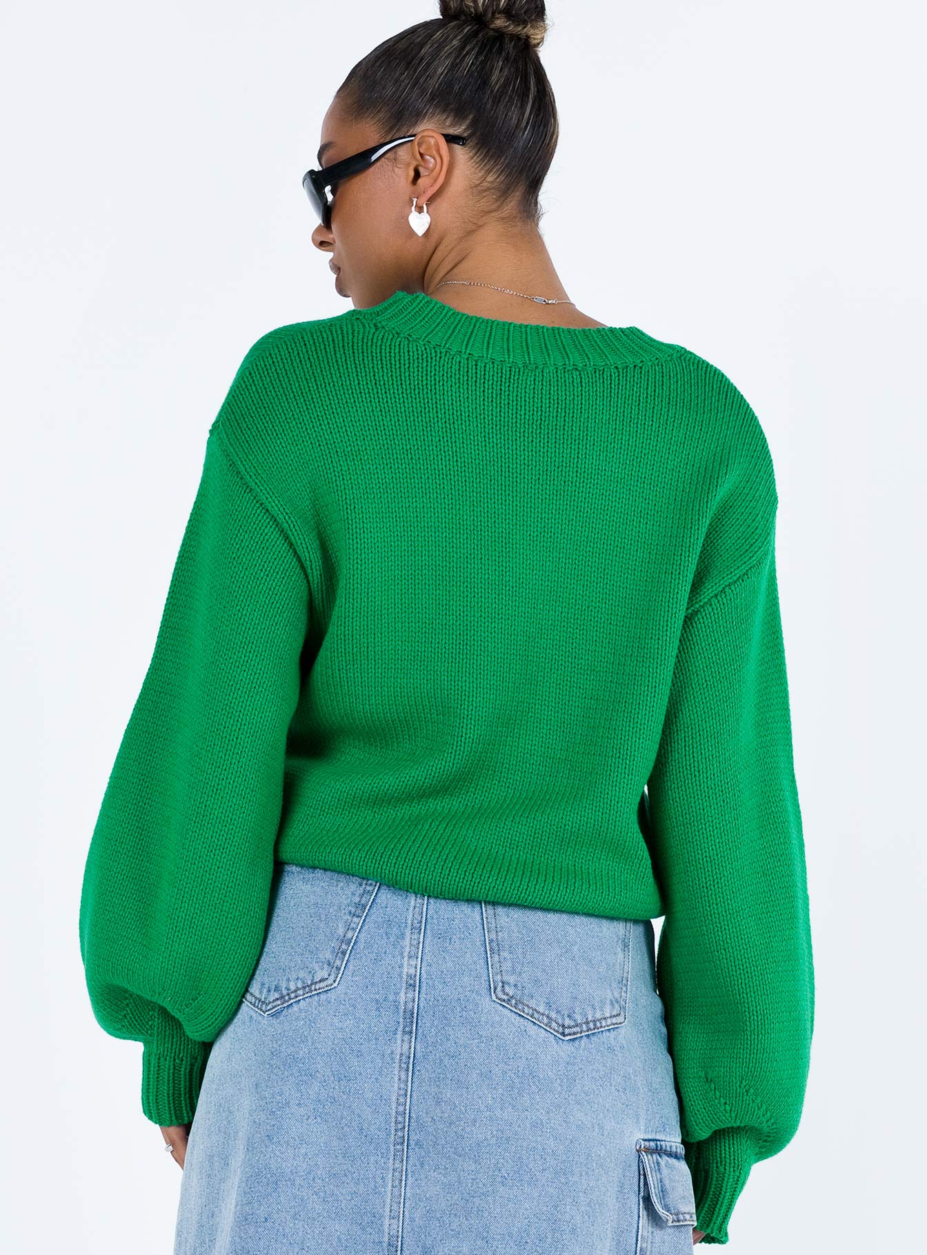 Harmony Balloon Sleeve Knit Sweater Green