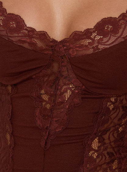 Rhiara Lace Trim Top Dark Terracotta