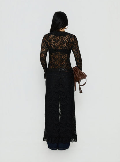 Long Nights Long Sleeve Lace Maxi Dress Noir