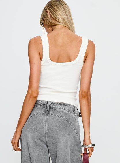 Diviana Droplet Rib Tank Top White