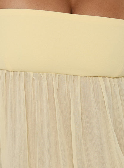 Howland Strapless Sheer Blouson Mini Dress Yellow