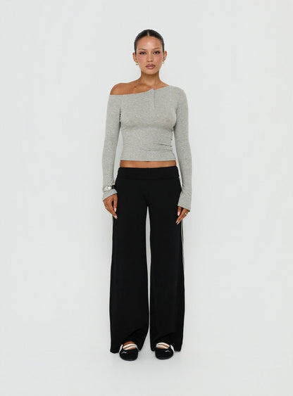 Kleoh Off Shoulder Long Sleeve Henley Top Grey Marle