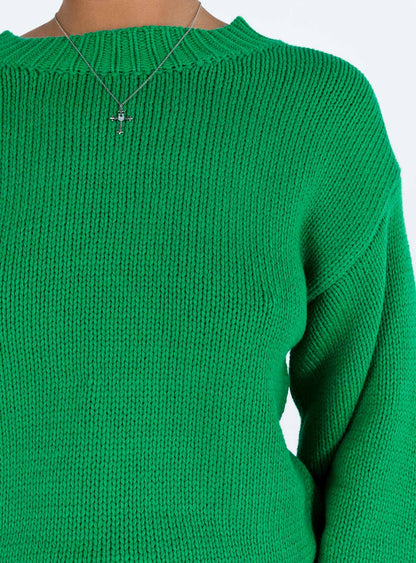 Harmony Balloon Sleeve Knit Sweater Green
