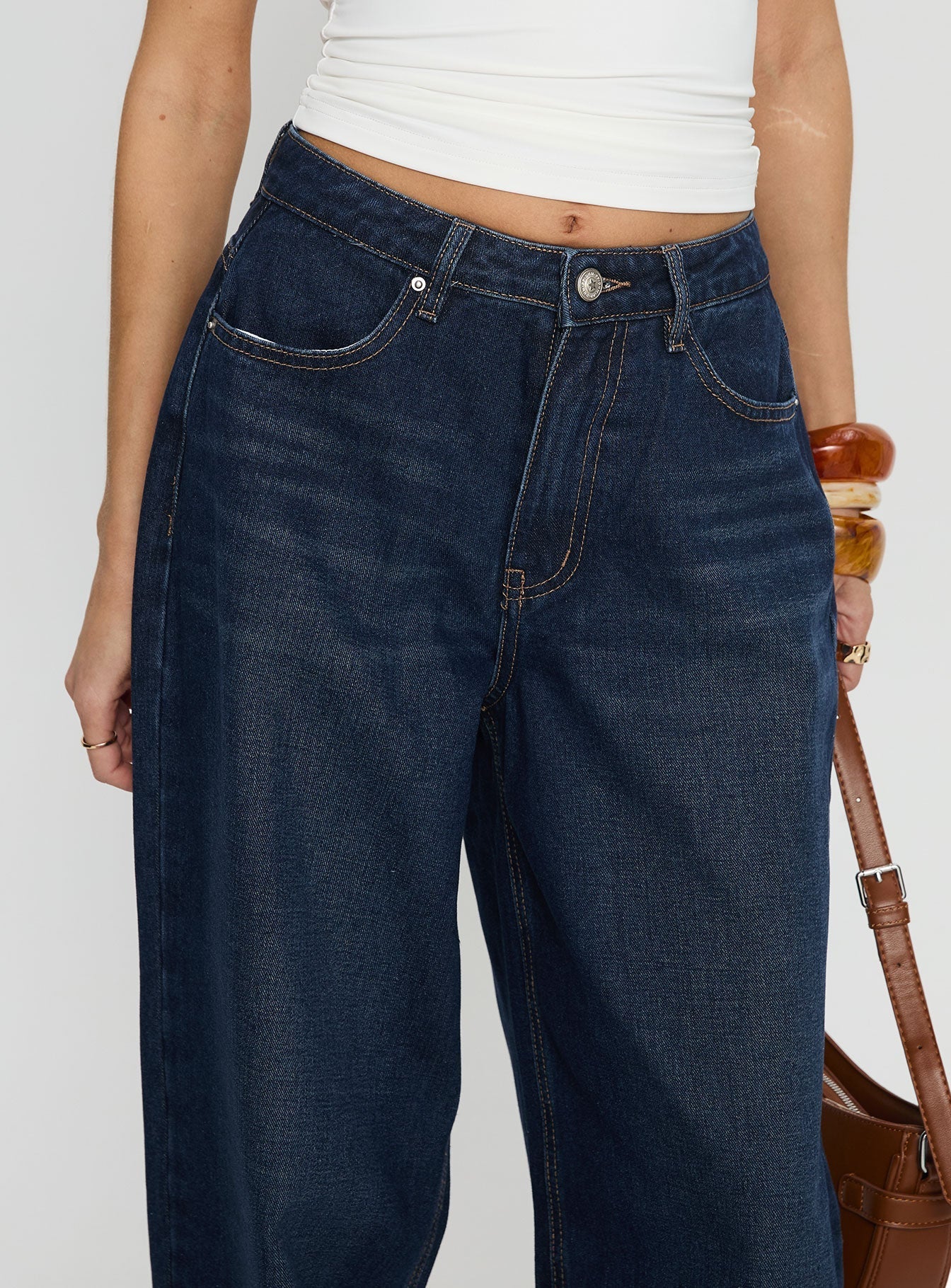 Naylor Mid Rise Wide Leg Jeans Mid Blue Denim Petite