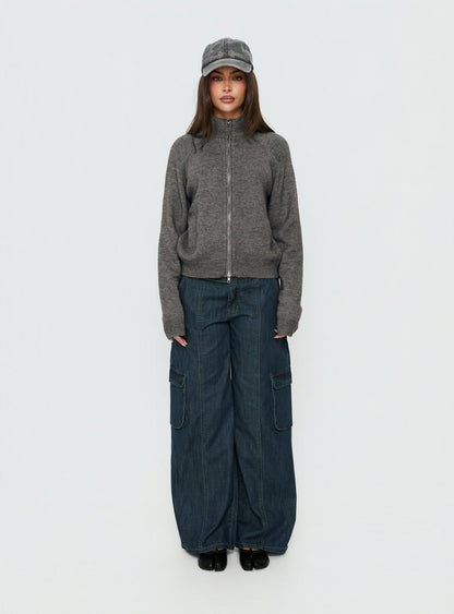 Kaylei Zip Through Cardigan Charcoal