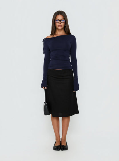 Jaedin Long Sleeve One Shoulder Jersey Top Navy