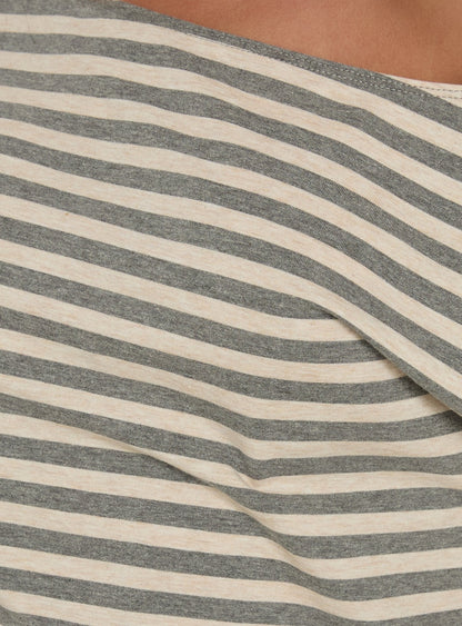 Self Control Off Shoulder Romper Grey Stripe