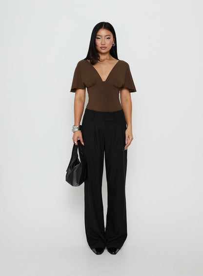 Yevenna Batwing Plunge Bodysuit Chocolate