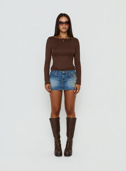 Long Weekends Semi-Sheer Long Sleeve Top Brown