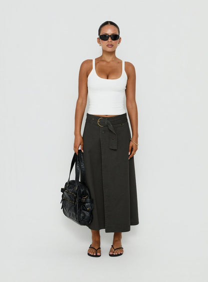 True Visions Belted Maxi Skirt Charcoal